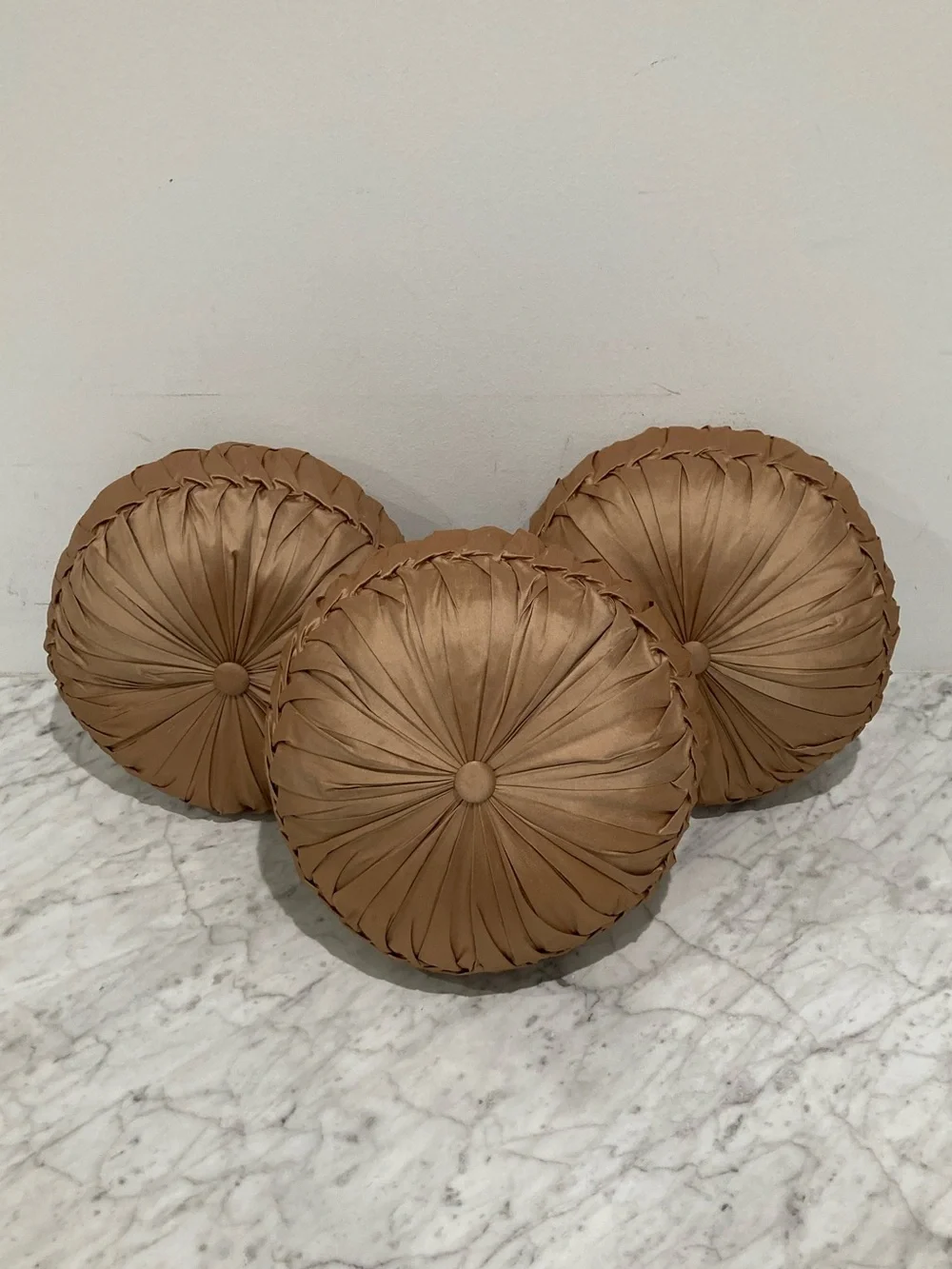 Bronze Ruched Satin Round Decorative Throw Pillows 14.5’’ Soft Polyester Filling